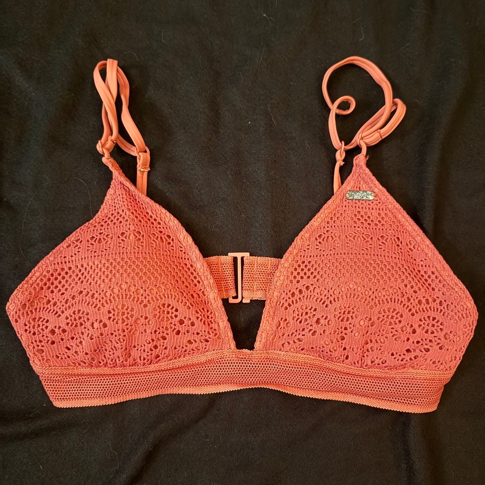 Roxy hot coral pink crochet bikini top, small